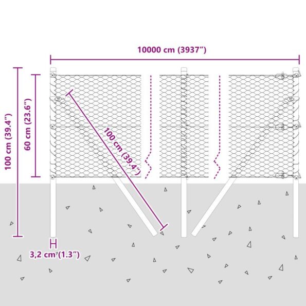 vidaXL Šesťuholníkové oplotenie sivé 0.6x100 m – Obrázok 12