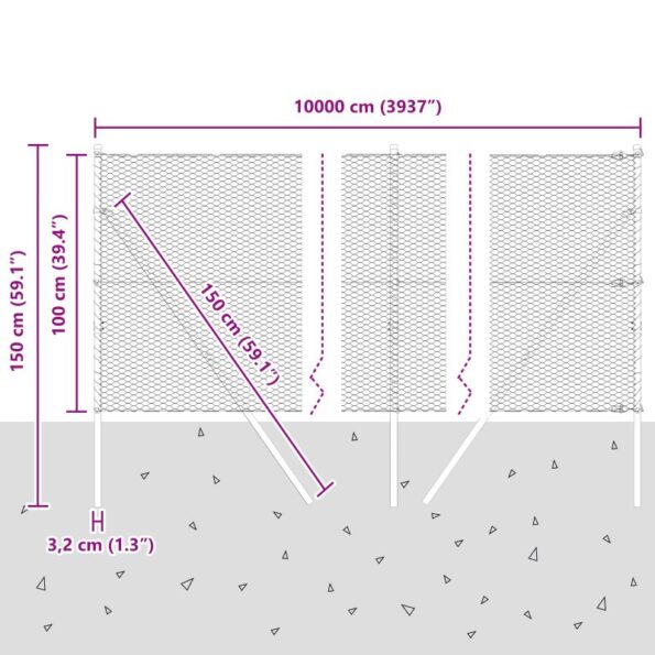 vidaXL Hexagónový plot Sivý 1x100 m Oceľ – Obrázok 12