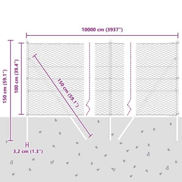vidaXL Hexagonálne Oplotenie Šedá 1x100 m Oceľ – Obrázok 12