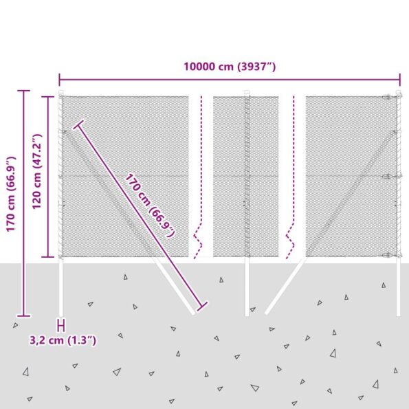 vidaXL šesťuholníkový plot sivý 1,2x100 m z ocele – Obrázok 12