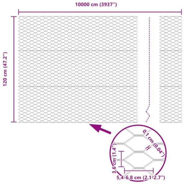 vidaXL Hexagonálny plot Šedý 1.2x100 m Oceľ – Obrázok 13