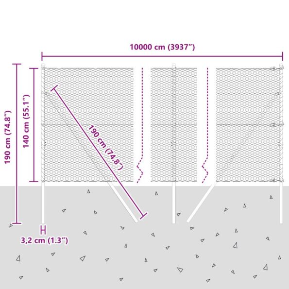 vidaXL Šesťuholníkový plot Sivý 1,4x100 m Oceľ – Obrázok 12