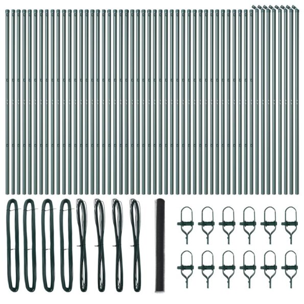 Hexagonálna ohrada vidaXL Sivá 1,5x100 m Oceľ, Kovové stĺpy vidaXL 13 ks Zelené Ø32 mm 200 cm Galvanizovaná oceľ – Obrázok 2