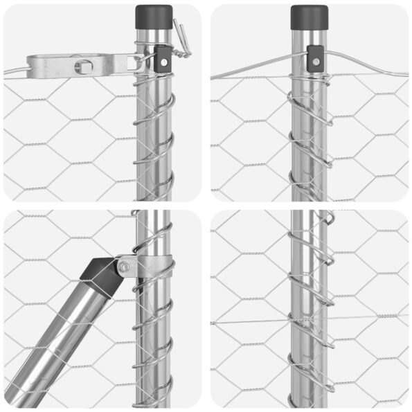 Šesťuholníkový plot vidaXL 0.4x10 m žiarovo pozinkovaný, Stĺpy plotu vidaXL 7 ks Ø32 mm 80 cm žiarovo pozinkované – Obrázok 7