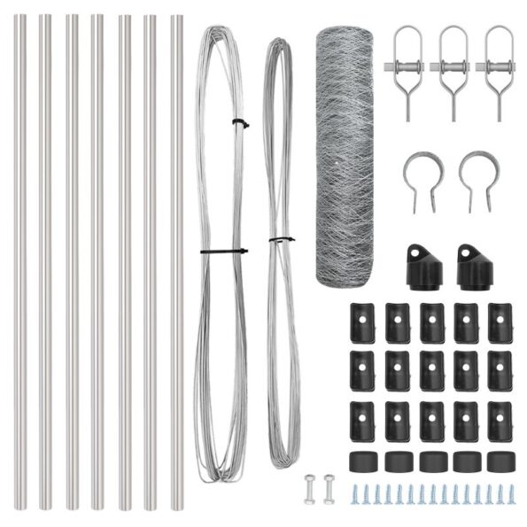 vidaXL Hexagónový plot 0.5x10 m Pozinkovaná oceľ, Stĺpiky vidaXL 7 ks Ø32 mm 100 cm Pozinkovaná oceľ – Obrázok 4