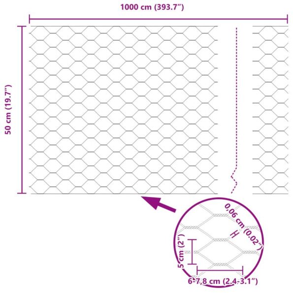 vidaXL Hexagon Fence 0.5x10 m Galvanized Steel – Obrázok 13