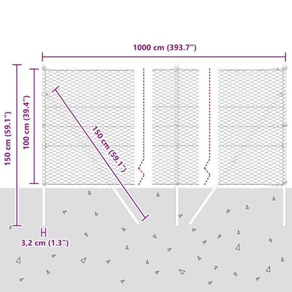 vidaXL Šesťuholníkový plot 1x10 m pozinkovaná oceľ – Obrázok 12