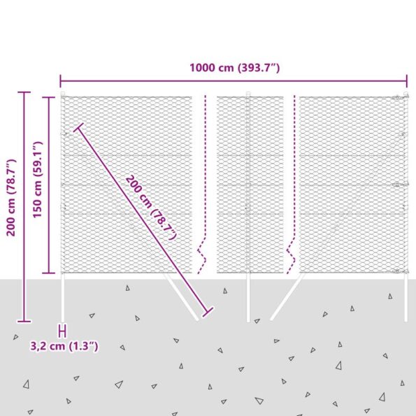 vidaXL šesťuholníkový plot 1.5x10 m pozinkovaná oceľ – Obrázok 12