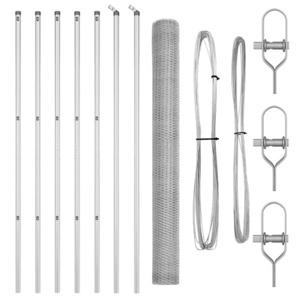 Hexagonálna ohrada vidaXL 1.6x10 m pozinkovaná oceľ, Stĺpy oplotenia vidaXL 7 ks Ø32 mm 210 cm pozinkovaná oceľ – Obrázok 2