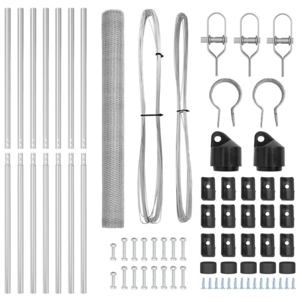 Hexagonálna ohrada vidaXL 1.6x10 m pozinkovaná oceľ, Stĺpy oplotenia vidaXL 7 ks Ø32 mm 210 cm pozinkovaná oceľ – Obrázok 4