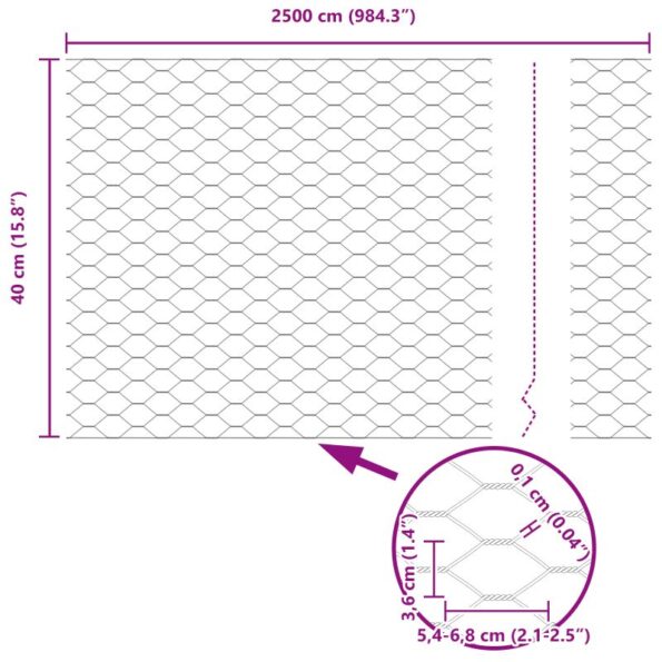 vidaXL Hexagonový plot 0,4x25 m z pozinkovanej ocele – Obrázok 13