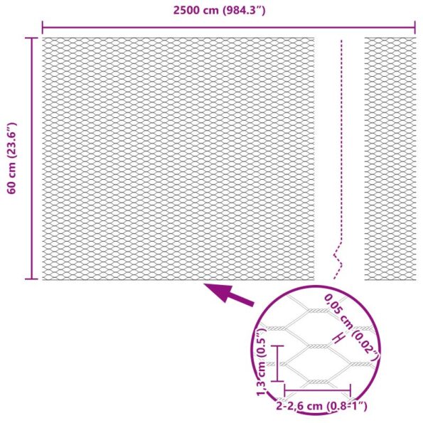 vidaXL Šesťuholníkový plot 0.6x25 m pozinkovaná oceľ – Obrázok 13