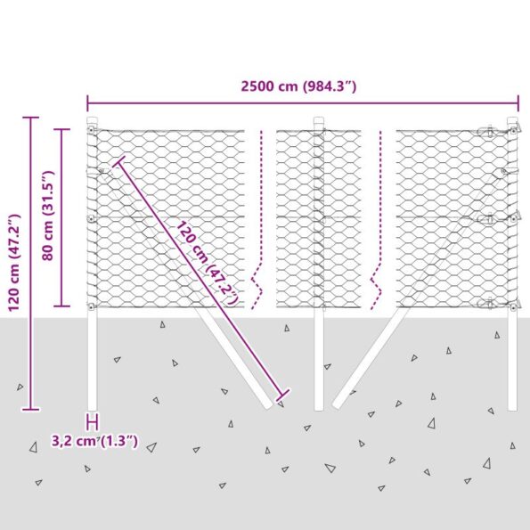 vidaXL Hexagonový plot 0.8x25 m Pozinkovaná oceľ – Obrázok 12