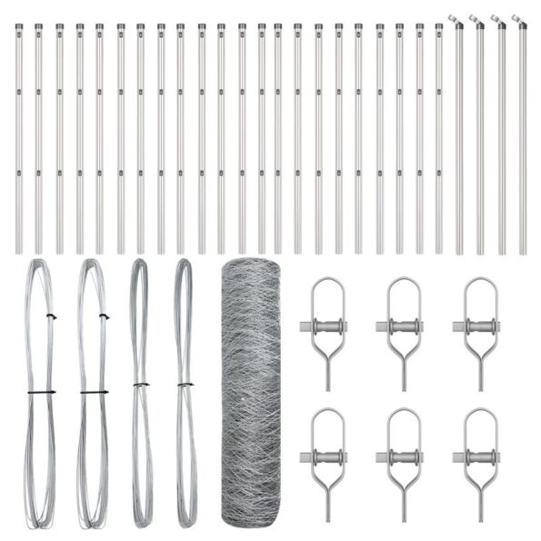 Hexagónový plot vidaXL 0.6x50 m Pozinkovaná oceľ, Plotové stĺpy vidaXL 13 ks Ø32 mm 100 cm Pozinkovaná oceľ – Obrázok 2