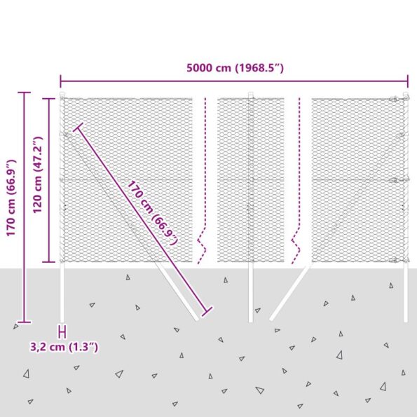 vidaXL hexagonový plot 1,2x50 m pozinkovaná oceľ – Obrázok 12