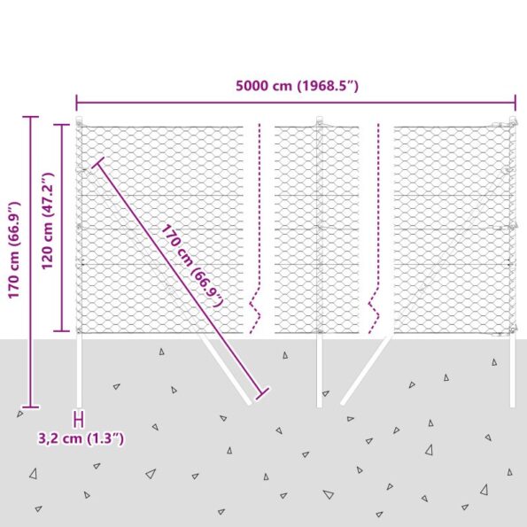 vidaXL Hexagonálny plot 1,2x50 m z pozinkovanej ocele – Obrázok 12