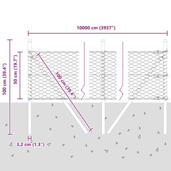 vidaXL Hexagonový plot 0.5x100 m z pozinkovanej ocele – Obrázok 12