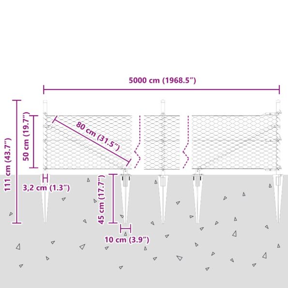 vidaXL Hexagonový plot sivý 0,5x50 m oceľ – Obrázok 8