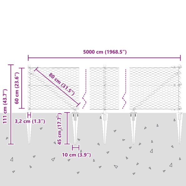 vidaXL Hexagonový plot Sivý 0.6x50 m Oceľ – Obrázok 10