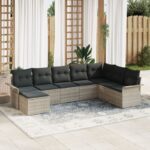 vidaXL 8-dielna záhradná súprava s vankúšmi Svetlosivý poly ratan