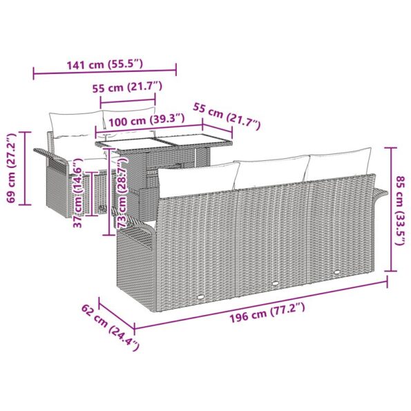 vidaXL 6-dielna záhradná sedacia súprava s vankúšmi hnedý poly ratan – Obrázok 13