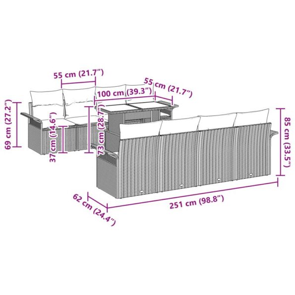 vidaXL 9-dielny záhradný sedačkový set so vankúšmi svetlosivý poly ratan – Obrázok 13