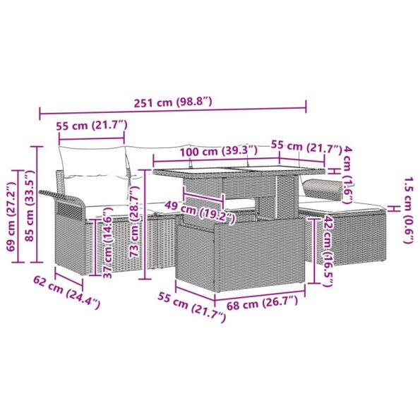 vidaXL 6-dielna súprava záhradného gauča s vankúšmi čierny polyratan – Obrázok 9