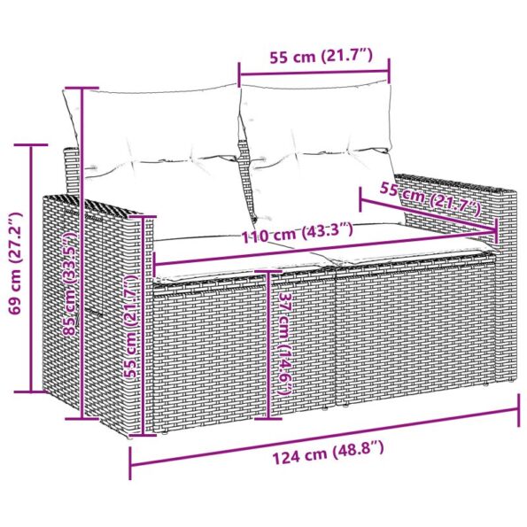 vidaXL 13 kusová súprava záhradných pohoviek s vankúšmi čierny poly ratan akácia – Obrázok 12