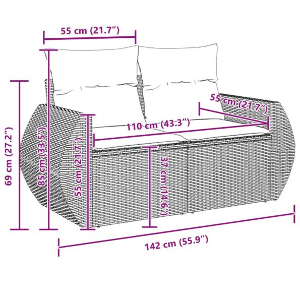 vidaXL 9-dielna súprava záhradných pohoviek s vankúšmi béžového poly ratanového vlákna akácie – Obrázok 12