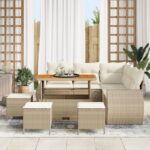 vidaXL 9-dielna súprava záhradných pohoviek s vankúšmi béžového poly ratanového vlákna akácie – Obrázok 3