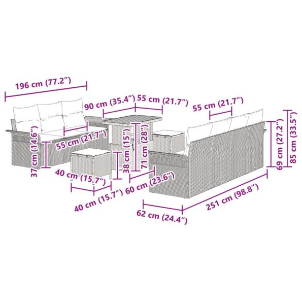 vidaXL 10-dielna záhradná pohovka s vankúšmi Béžový Poly Ratan Akácia – Obrázok 12