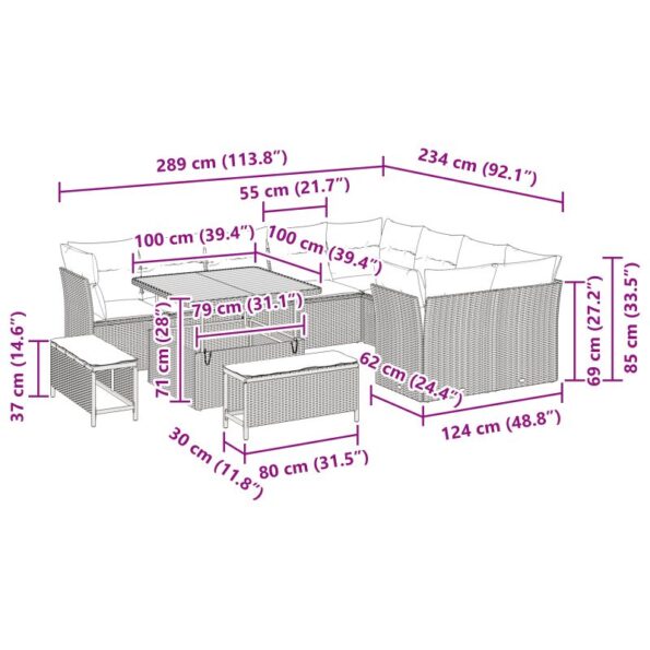 vidaXL 12-dielna záhradná sedacia súprava s vankúšmi čierna polyratan akácia – Obrázok 12