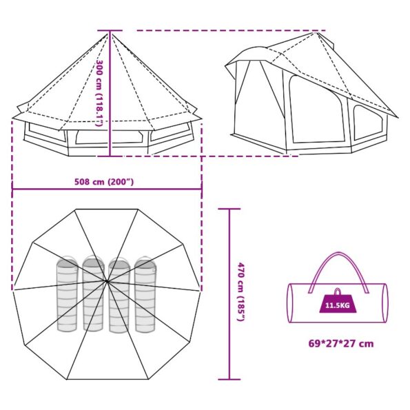vidaXL Tipi stan so strechou s úložiskom Modrá 508 x 470 x 300 cm taft – Obrázok 12