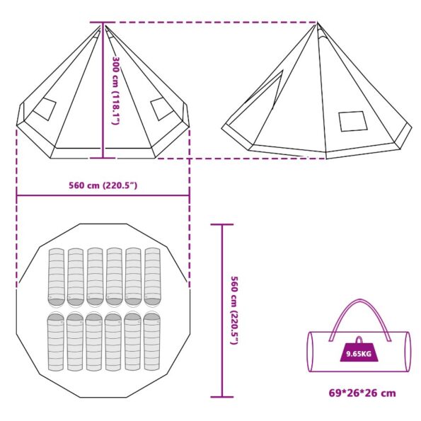 vidaXL Tipi stan so strechou s úložiskom Modrá 560 x 560 x 300 cm taft – Obrázok 11