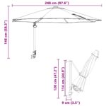 vidaXL Záhradný slnečník Tehlová 248 x 248 x 148 cm Polyester a oceľ – Obrázok 9