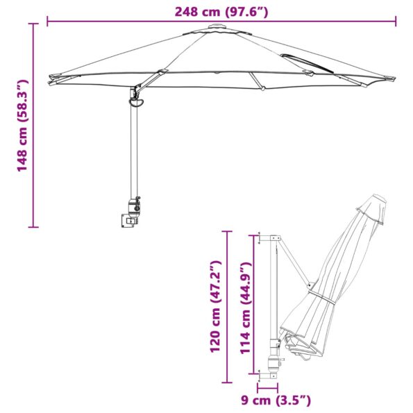 vidaXL Záhradný slnečník Čierna 248 x 248 x 148 cm Polyester a oceľ – Obrázok 9