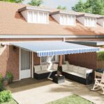 vidaXL Zatemniteľná markíza with Modrá a biela 4.5 x 3 m Textil a kov