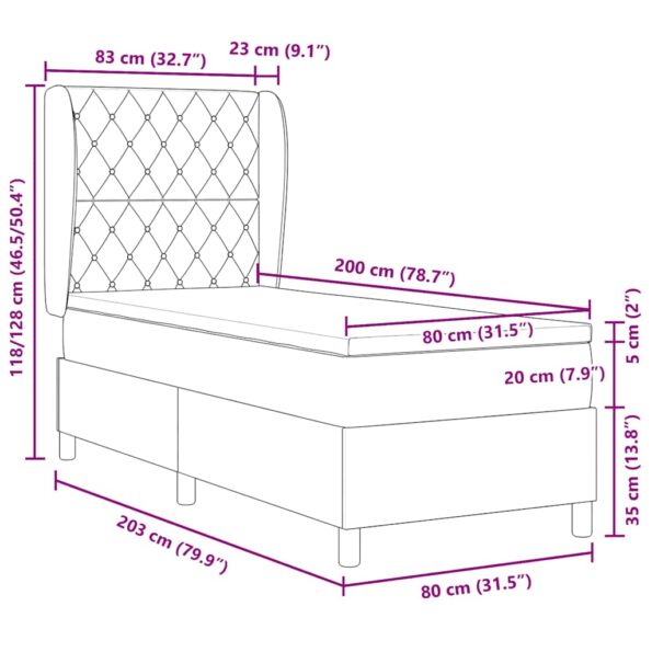 vidaXL Posteľ s matracom tmavosivá 80x200 cm zamat – Obrázok 12