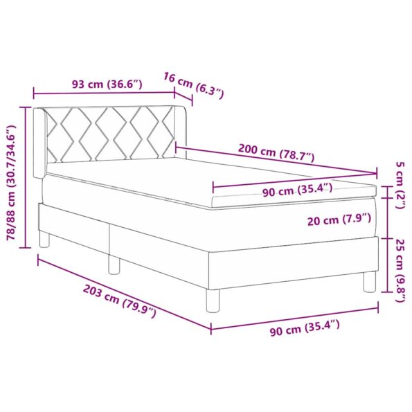 Posteľ s box springom a matracom svetlosivá 90x200 cm textília – Obrázok 12