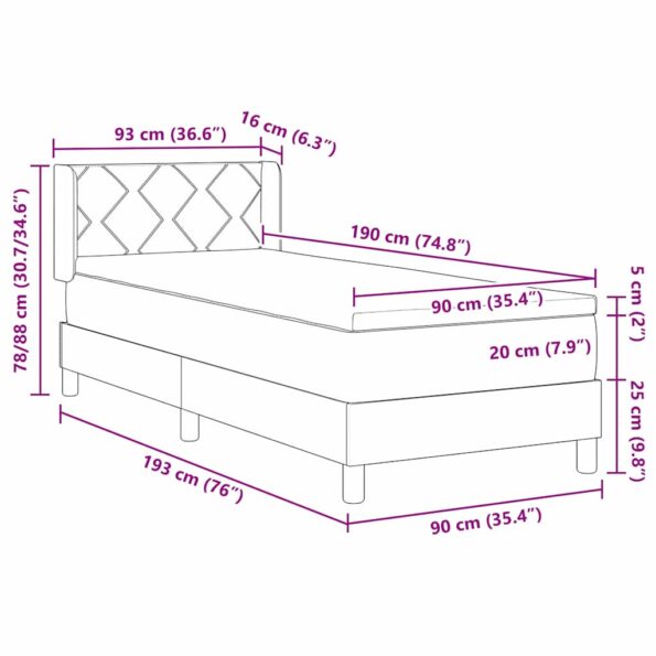vidaXL Boxspring postel s matracom v čiernej farbe, 90 x 190 cm, Textil – Obrázok 12