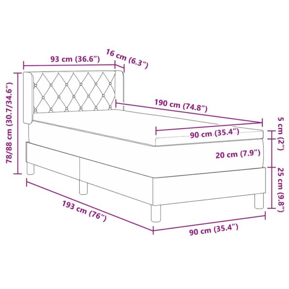 vidaXL Posteľ s pružinovým rámom Svetlosivá 190 x 90 cm Zamat – Obrázok 12