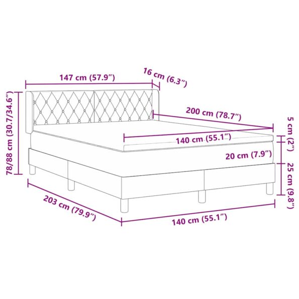 vidaXL Posteľ s boxspringom a matracom Svetlosivá 140x200 cm Zamat – Obrázok 12