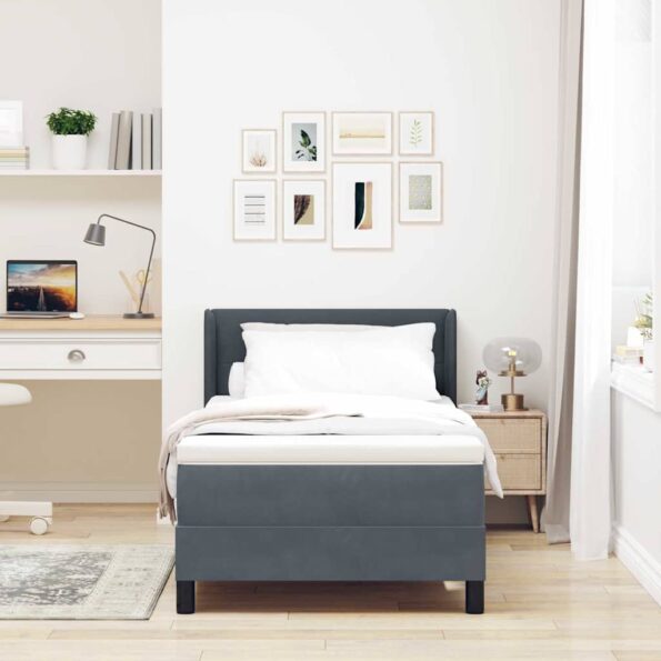 vidaXL Posteľ s pružinovým rámom Tmavo šedá 190 x 90 cm Zamat – Obrázok 3