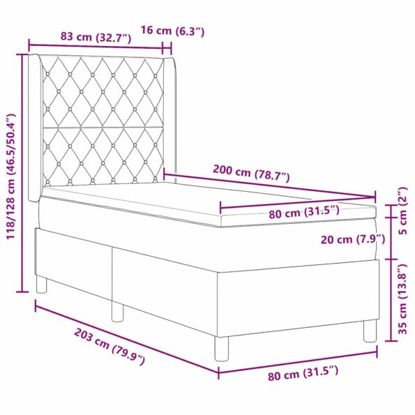 vidaXL Posteľ s pružinovým rámom Tmavo šedá 80 x 200 cm Zamat – Obrázok 6