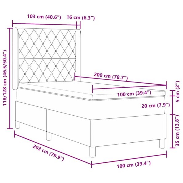 vidaXL Boxspring posteľ s matracom svetlosivá 100x200 cm zamat – Obrázok 10