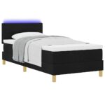 vidaXL Boxspring posteľ s matracom a LED čierna 90x190 cm textília – Obrázok 3