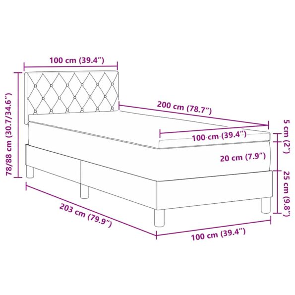 vidaXL Box Spring Posteľ s Matracom & LED Tmavosivá 100x200 cm Samet – Obrázok 13