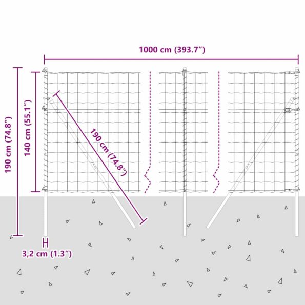 vidaXL Plot s podperou Sivá 1,4 x 10 m Ocel a PVC – Obrázok 13