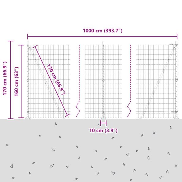 vidaXL Euro plot s 7 prírubovými stĺpmi 1.6x10 m z pozinkovanej ocele – Obrázok 13