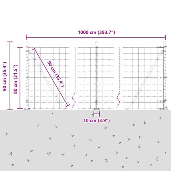vidaXL Euro plot s 7 flanged stĺpikmi 0,8x10 m pozinková oceľ – Obrázok 13